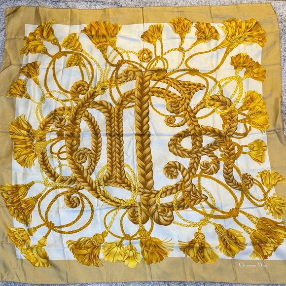 Authentic Dior Gold and Cream Silk Oversize Scarf - Picture 3 of 11